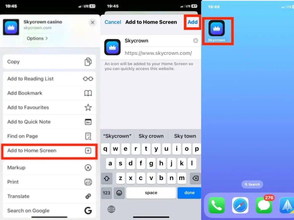 skycrown casino PWA Installation screeshots