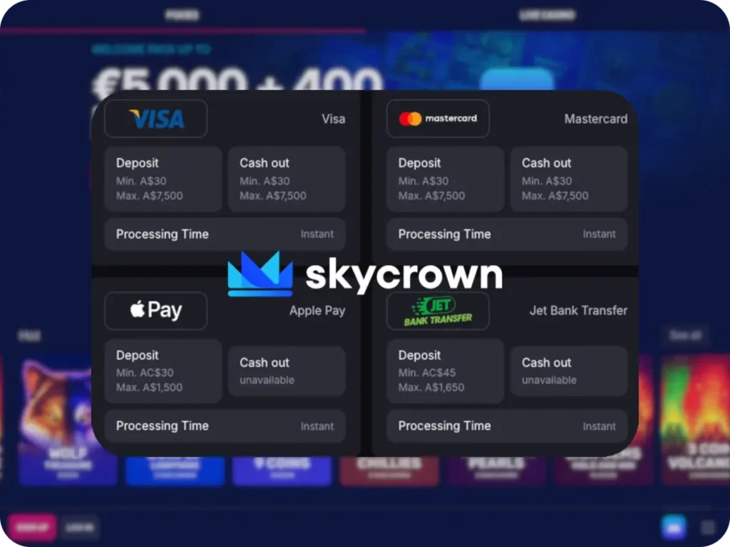 sky crown online payment methods list