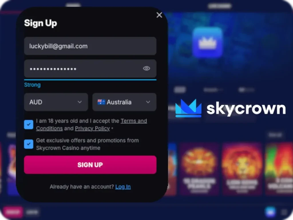 skycrown online casino registration form